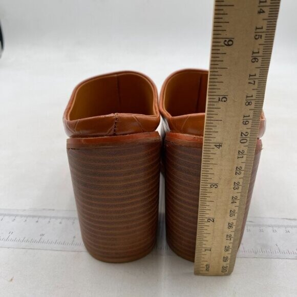 FOWT Women Crocodile Embossed Mules Chunky Stacked Heel Slippers Brown Shoes - Picture 5 of 8